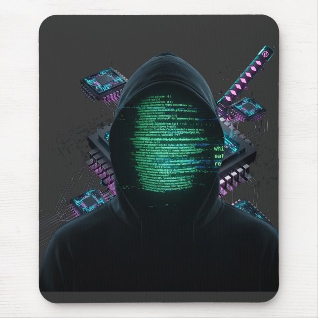 Cybernetische Tech-Fusion - Neon-Katana und CPU-Sc Mousepad (Vorne)