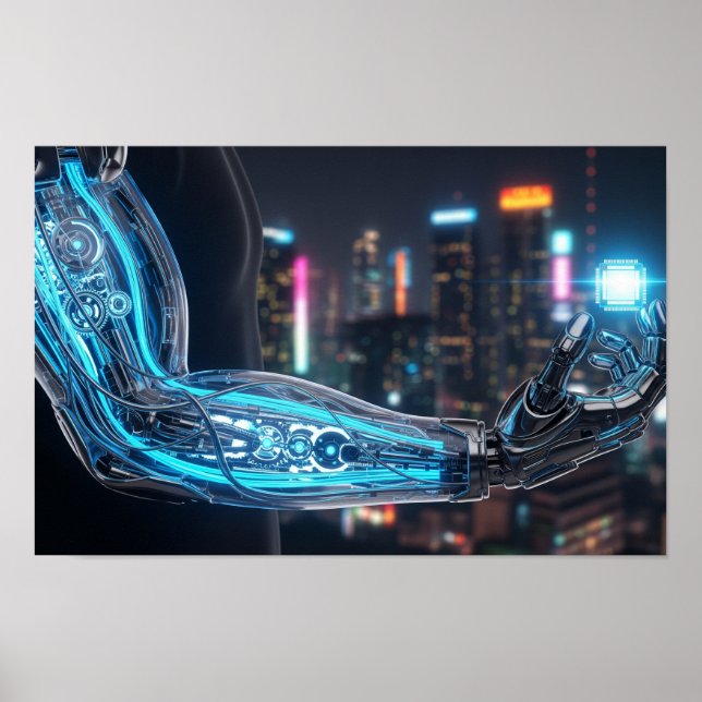 Cybernetischer Arm mit Datenchip Poster (Vorne)