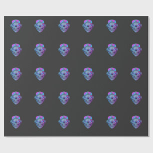 Cybernetisches Neon-Schädel-Grafik-T-Shirt Geschenkpapier