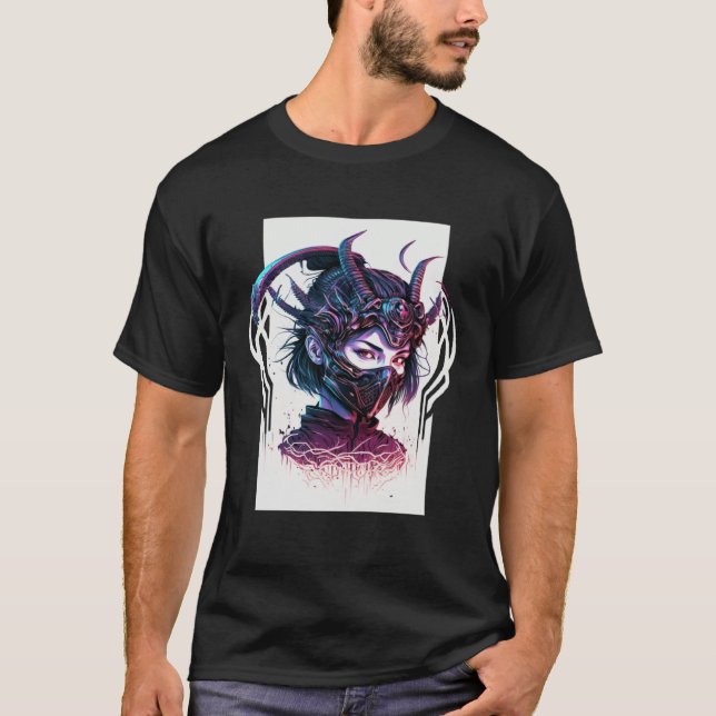 Cyberpunk Aesthetic Samurai Demons Mask Japanese G T-Shirt (Vorderseite)