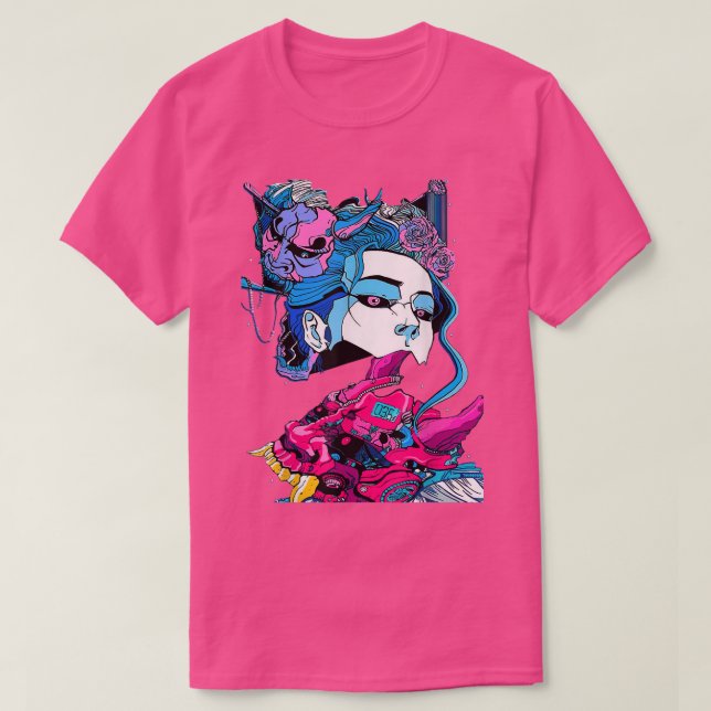 Cyberpunk Aesthetic Samurai Demons Mask Japanese G T-Shirt (Design vorne)