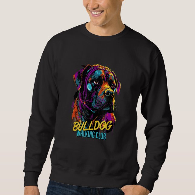 Cyberpunk American Bulldog Walking Club Futuristic Sweatshirt (Vorderseite)