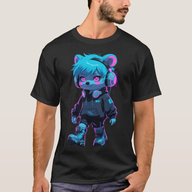 Cyberpunk Anime Bear T-Shirt (Vorderseite)