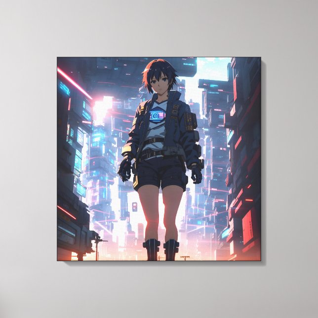 Cyberpunk Anime Girl Leinwanddruck (Vorderseite)