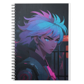 Cyberpunk-Anime-Girl mit Neon-Haar – Futuristisch  Notizblock