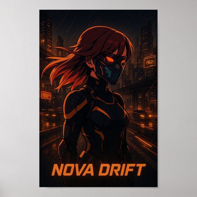 Cyberpunk Anime Girl - Neon City Poster (Vorne)