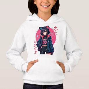 Cyberpunk Anime Girl with Cat Ears- Neon Ästhetik Hoodie