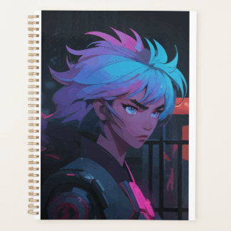 Cyberpunk Anime Girl with Neon Hair – Futuristic