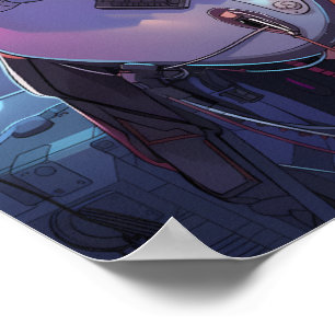 Cyberpunk-Anime-Gitarrenmädchen-Kunst Poster