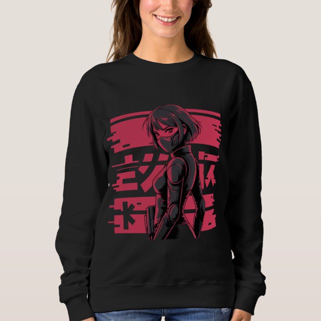 Cyberpunk Anime Glitch Art Android Mädchen Cyberpu Sweatshirt (Vorderseite)