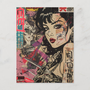 Cyberpunk-Anime-Porträt-Postkarte Postkarte