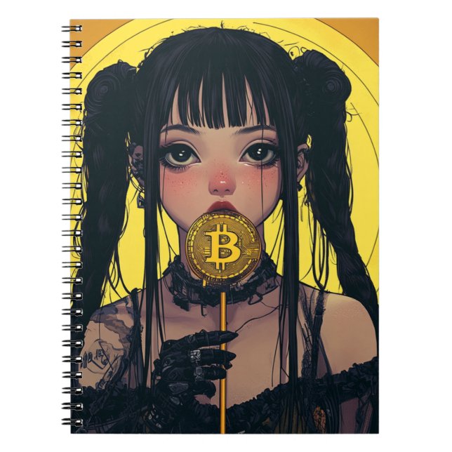 Cyberpunk Bitcoin Waifu Anime Spiral Notebook Notizblock (Vorderseite)
