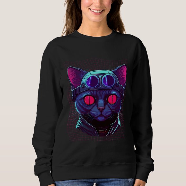 Cyberpunk Cat Kitty Cyber Punker Sweatshirt (Vorderseite)
