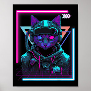 Cyberpunk Cat Kitty Punker Futuristic Cyber Punk Poster