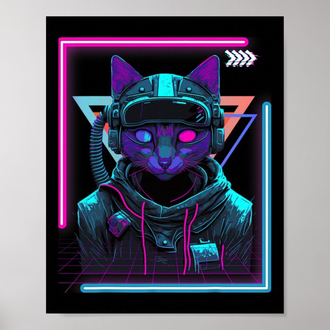 Cyberpunk Cat Kitty Punker Futuristic Cyber Punk Poster (Vorne)