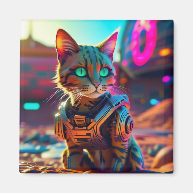 Cyberpunk Cat Kühlschrankmagnet (Vorne)