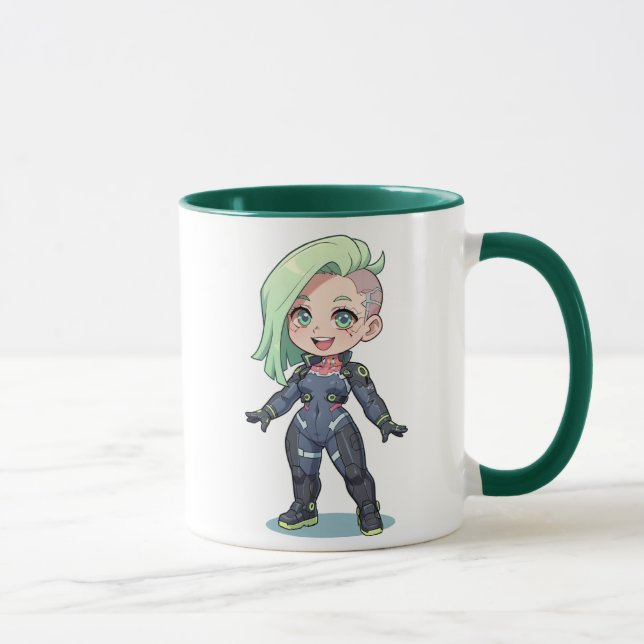 Cyberpunk Chibi Girl Green Hair Tasse (Rechts)