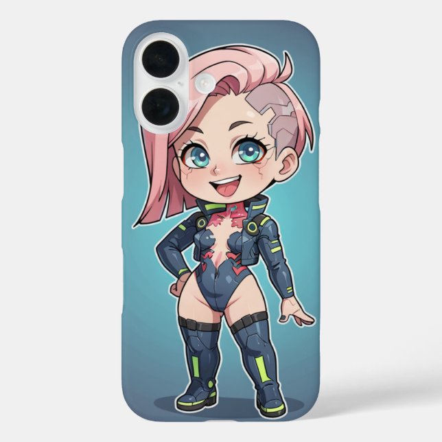Cyberpunk Chibi Girl iPhone 16 Hülle (Rückseite)