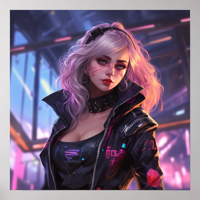 Cyberpunk Chic - Poster Rose Neon (Devant)