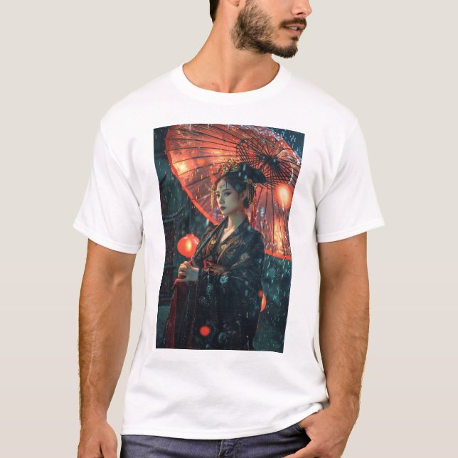 Cyberpunk City Chinese Dragon T - Shirt (Vorderseite)