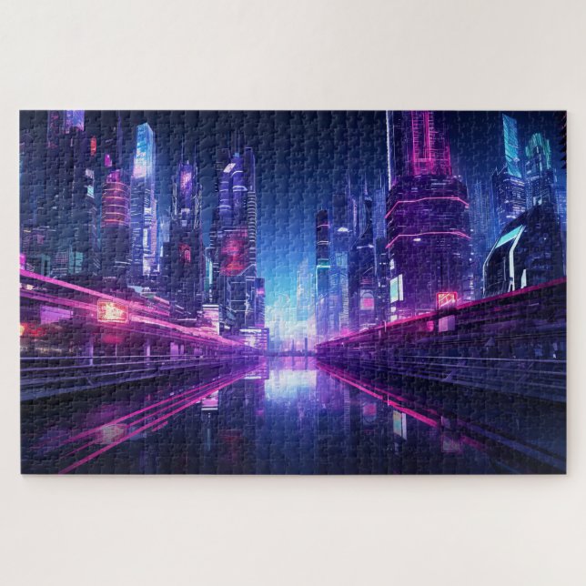 Cyberpunk City Reflection (Horizontal)