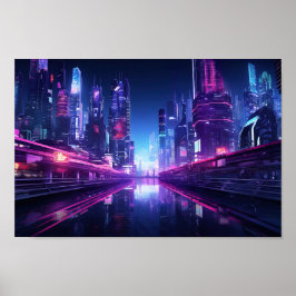 Cyberpunk City Reflection Poster