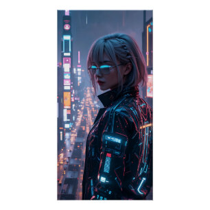 Cyberpunk Cityscape Poster Futuristische Weibliche