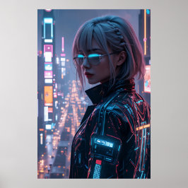 Cyberpunk Cityscape Poster Futuristische Weibliche