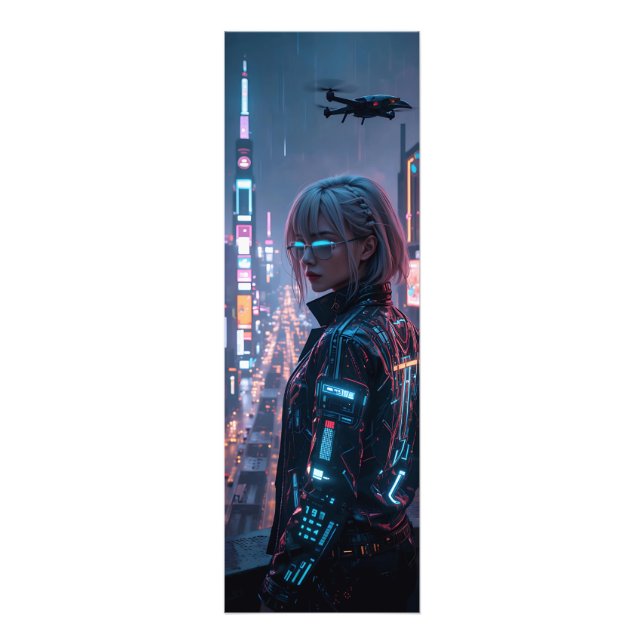 Cyberpunk Cityscape Poster Futuristische Weibliche (Vorne)