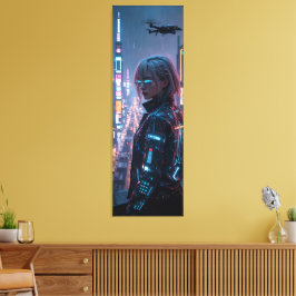 Cyberpunk Cityscape Poster Futuristische Weibliche Leinwanddruck