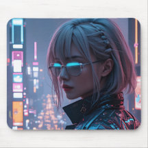 Cyberpunk Cityscape Poster Futuristische Weibliche