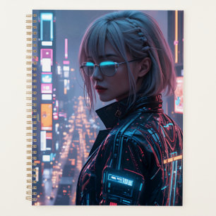 Cyberpunk Cityscape Poster Futuristische Weibliche Planer
