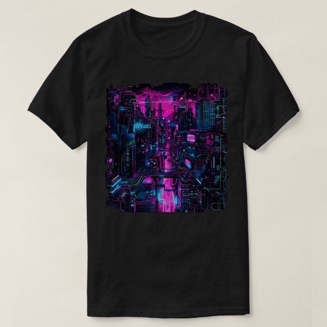 Cyberpunk Cityscape T-Shirt (Design vorne)