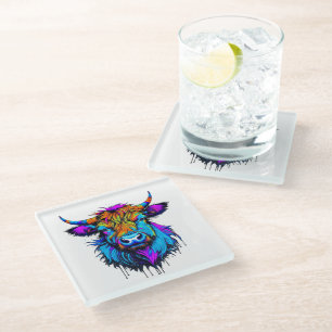 Cyberpunk Colorful Ai Highland Cow Glasuntersetzer