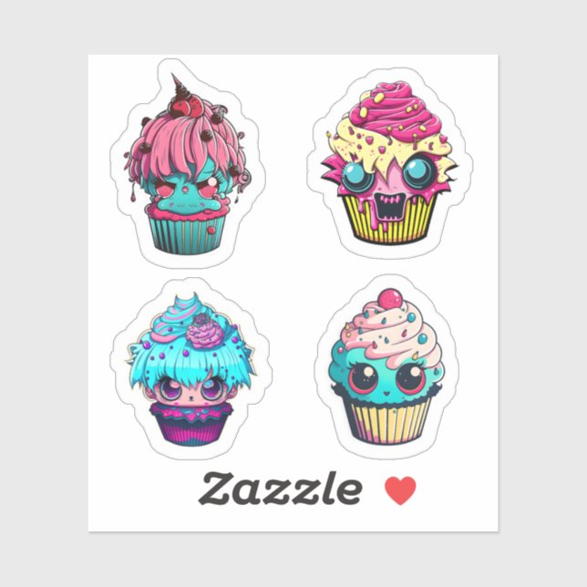 Cyberpunk-Cupcakes-Aufkleberpackung 3 Aufkleber (Blatt)