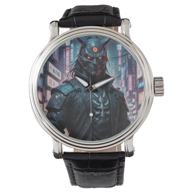 Cyberpunk Demon Samurai Armbanduhr (Vorderseite)