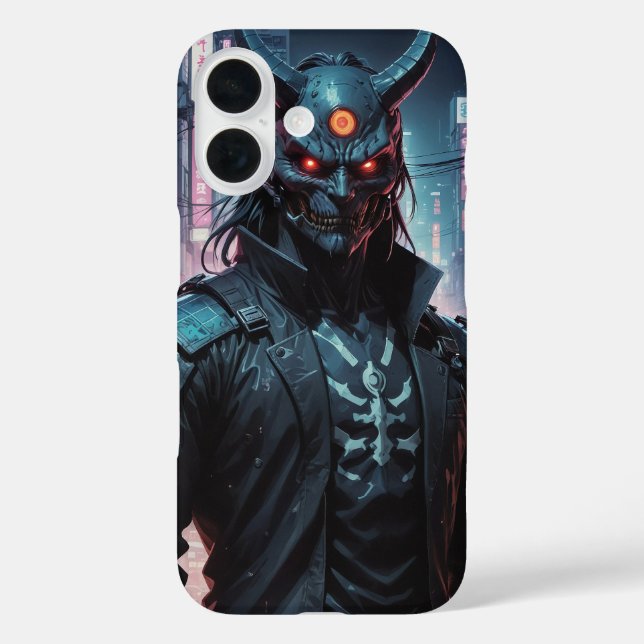 Cyberpunk Demon Samurai iPhone 16 Hülle (Rückseite)