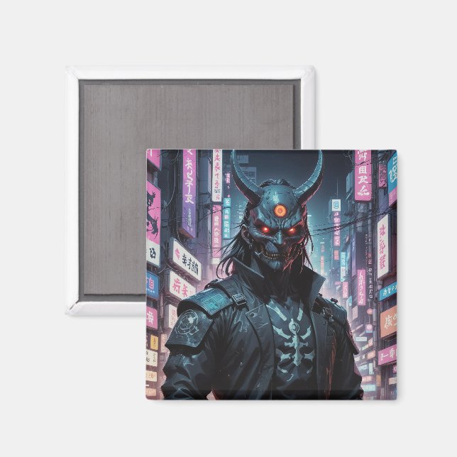 Cyberpunk Demon Samurai Magnet (Vorderseite/Rückseite)