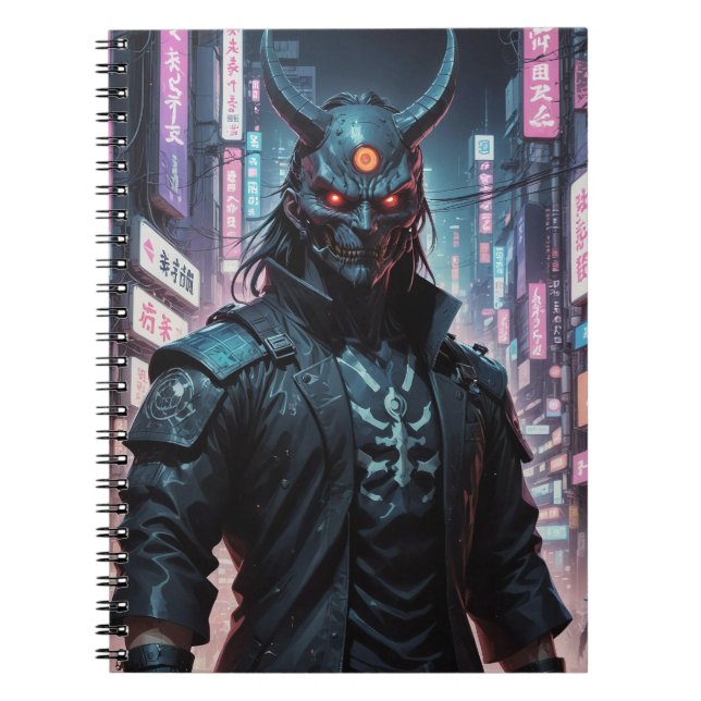 Cyberpunk Demon Samurai Notizblock (Vorderseite)