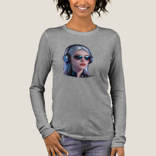 Cyberpunk-DJ-Girl Neon-Kopfhörer Langarm-T-Shirt Tri-Blend Shirt