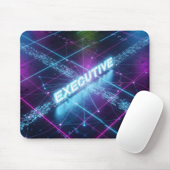Cyberpunk Executive Neon Glowing Blue Grid Mousepad (Mit Mouse)
