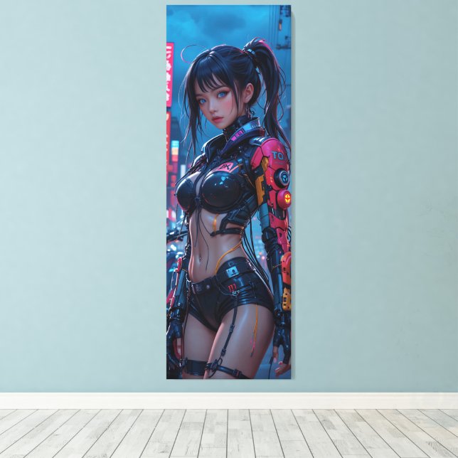 Cyberpunk Femme Fatale: Futuristische KI Android i Leinwanddruck (Insitu (Holzboden))