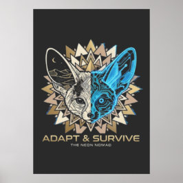 Cyberpunk Fennec Fox Geometric Poster