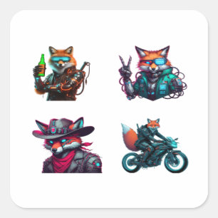 Cyberpunk Fox Funny 4 Stickers Pack