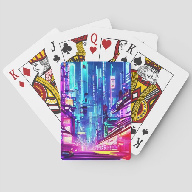 Cyberpunk Futuristic Neon City Spielkarten (Rückseite)