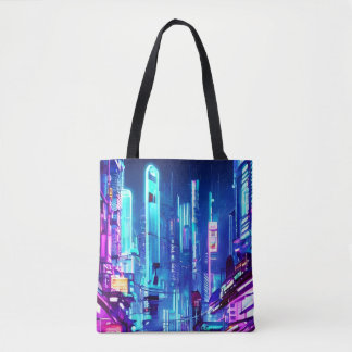 Cyberpunk Futuristic Neon City Tasche