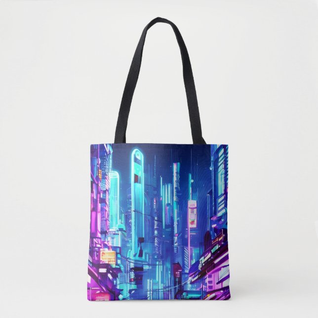 Cyberpunk Futuristic Neon City Tasche (Vorderseite)