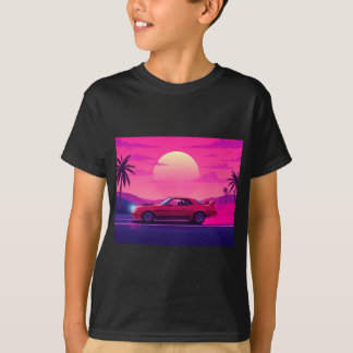 Cyberpunk-Gamer-Sonnenuntergangs-Auto-Jungen-T-Shi T-Shirt