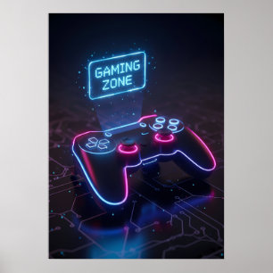 Cyberpunk-Gaming-Controller Neon „GAMING ZONE“ Poster