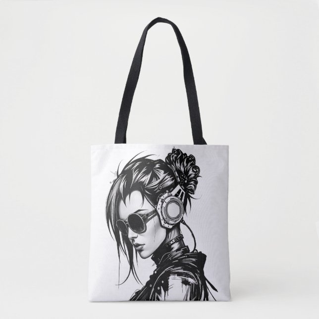 Cyberpunk Girl avec Sac fourre-tout casque (Devant)